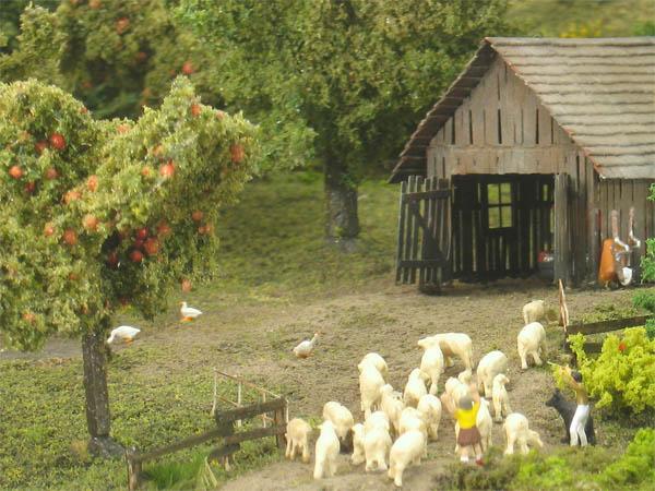 kleine Schafherde auf dem Weg zur Wiese